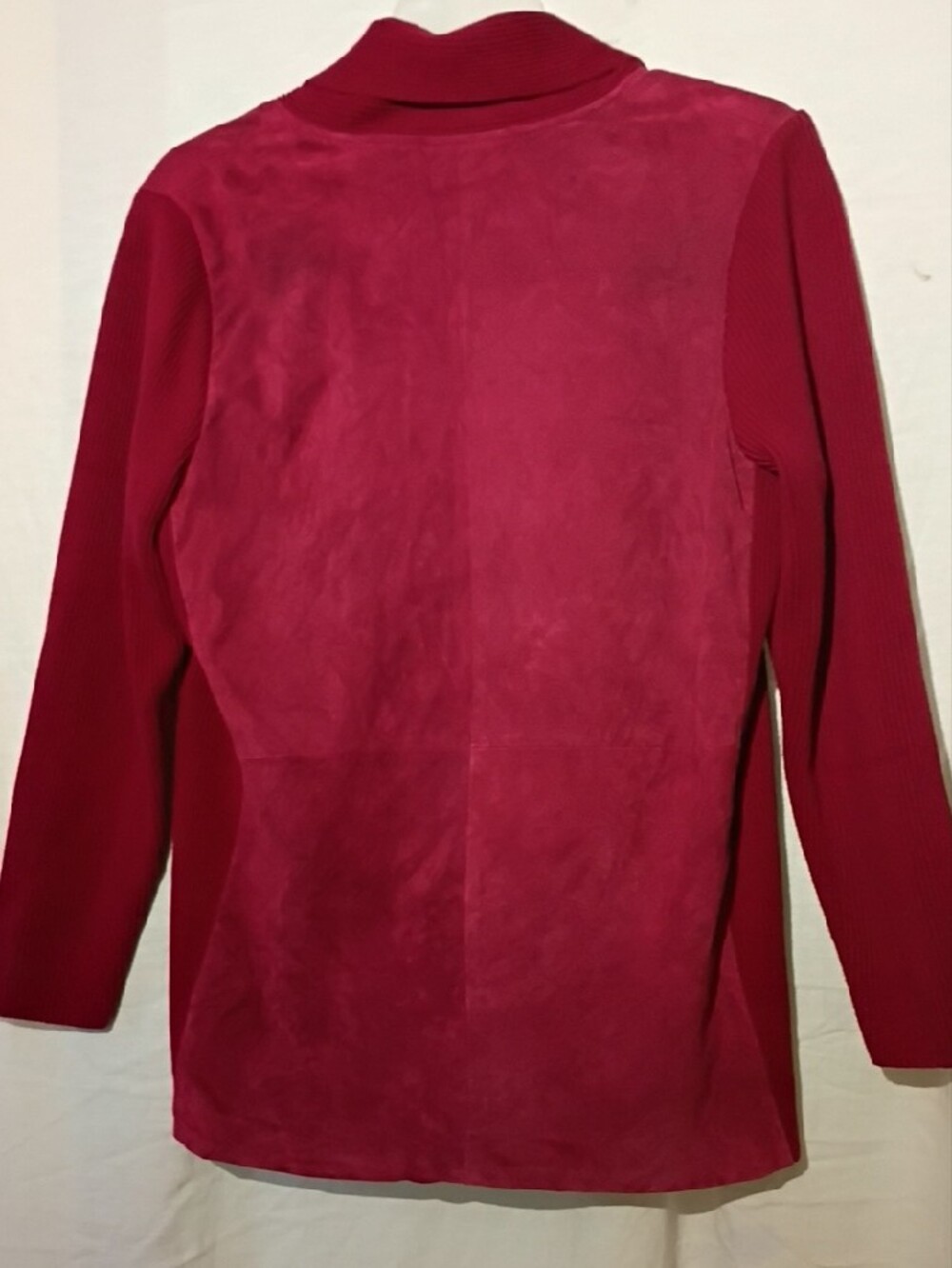Vintage Red Crimson Button-Front Leather Knit Jacket, Louis Dell' Olio NWOT 8 - Picture 8 of 13
